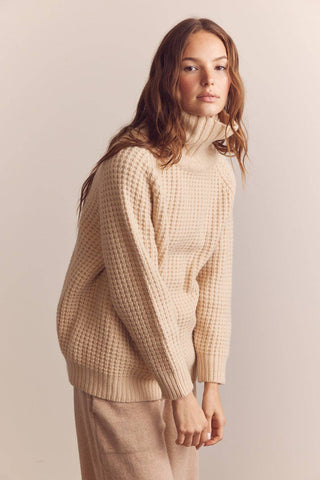 Wool turtleneck waffle sweater