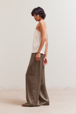 Marsha Satin Smocked Waist Pants