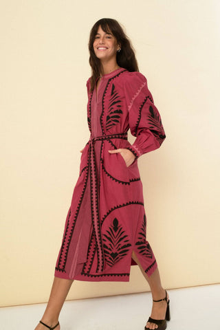 Susan Embroidered Dress with Belt and Pockets