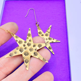 Hand Stamped Brass Star Earrings