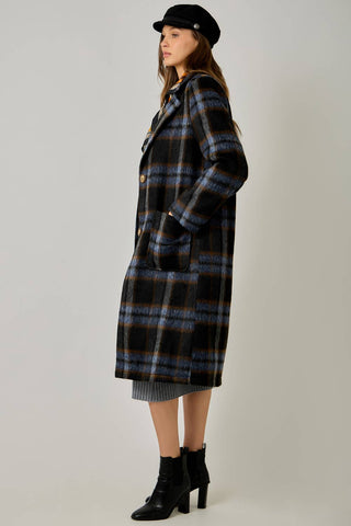 Midnight Moor Brushed Plaid Long Coat
