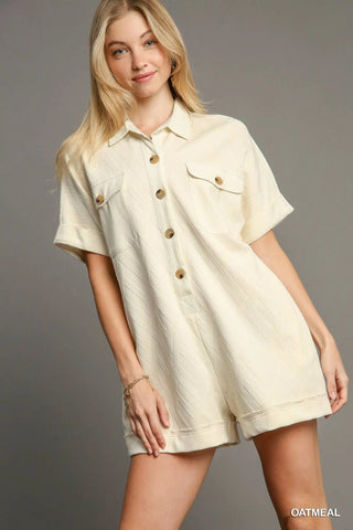 Jackie Button Front Romper - Cream
