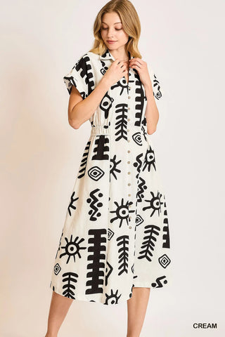 Casey Abstract Print Button Down Midi Dress