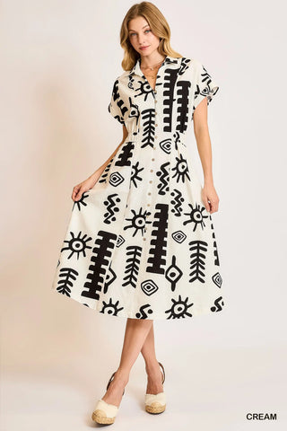Casey Abstract Print Button Down Midi Dress