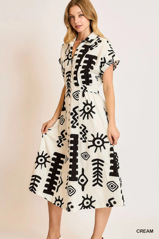 Casey Abstract Print Button Down Midi Dress