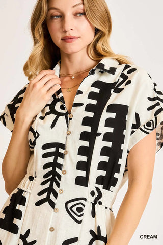 Casey Abstract Print Button Down Midi Dress