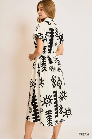 Casey Abstract Print Button Down Midi Dress