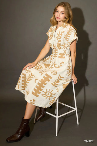 Casey Abstract Print Button Down Midi Dress