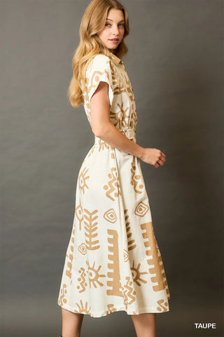 Casey Abstract Print Button Down Midi Dress