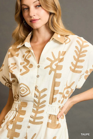 Casey Abstract Print Button Down Midi Dress