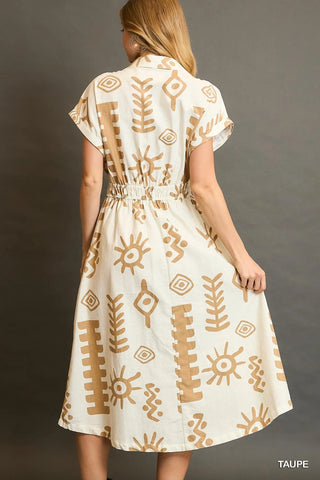 Casey Abstract Print Button Down Midi Dress