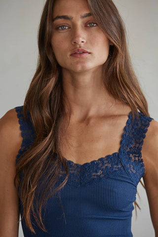 The Clover Lace Trim Ribbed Tank