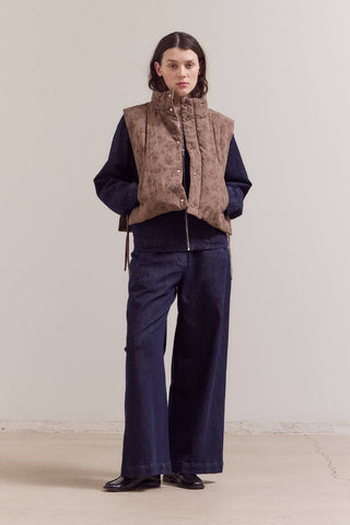 80453 - FLORAL COTTON STAND COLLAR PADDED VEST