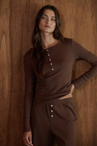 Cocoa Pointelle Henley Top