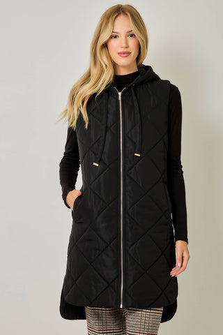 Chai Quilted Puffer Hooded Long Vest