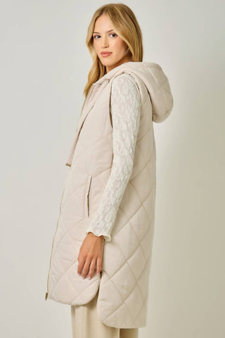 Chai Quilted Puffer Hooded Long Vest