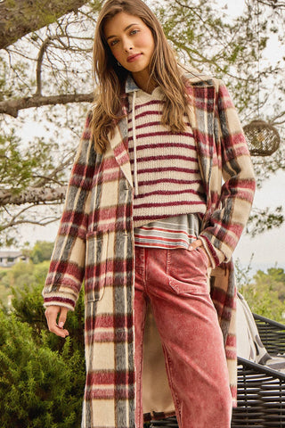 Midnight Moor Brushed Plaid Long Coat