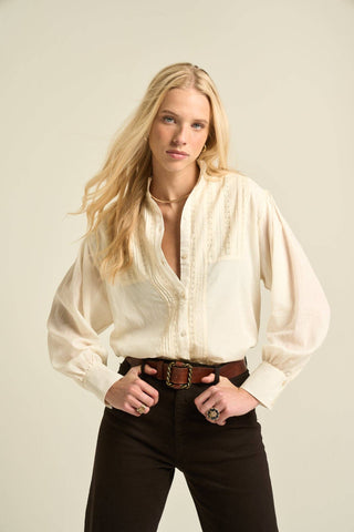Alexa Ruffle Collar Voile Blouse — Ecru