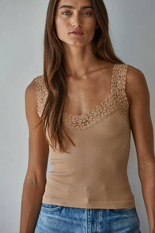 The Clover Lace Trim Ribbed Tank