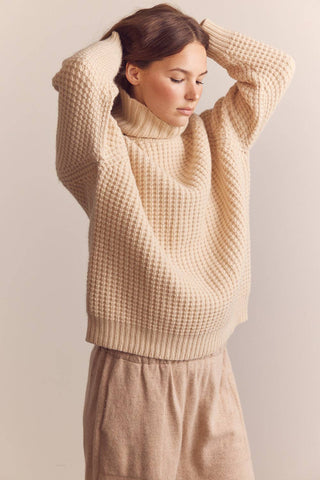 Wool turtleneck waffle sweater