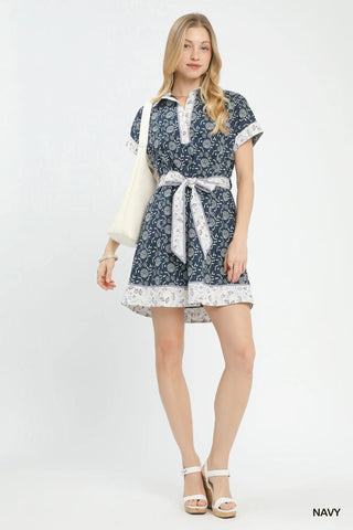 Emma Border Print Belted Shirt Dress In Store