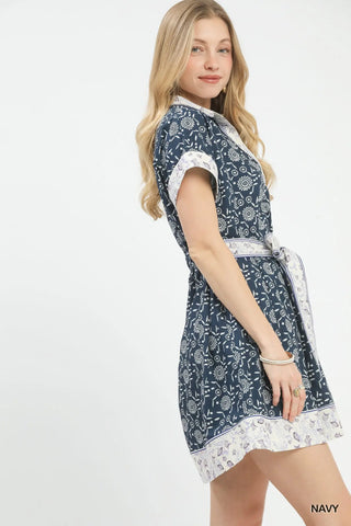 Emma Border Print Belted Shirt Dress In Store