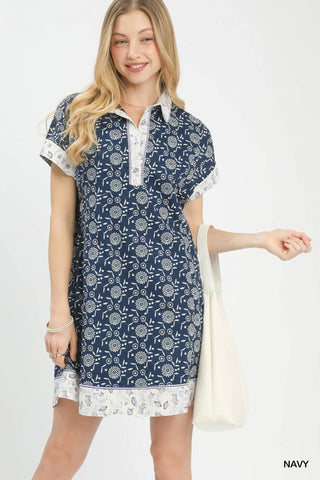 Emma Border Print Belted Shirt Dress In Store