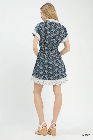 Emma Border Print Belted Shirt Dress In Store