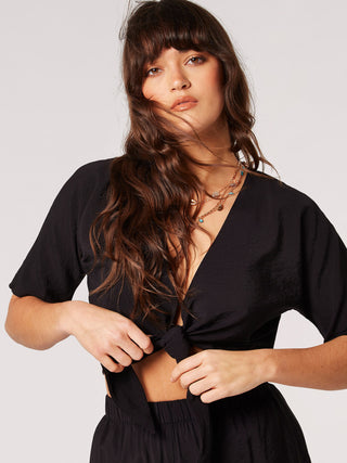 Textured Short Sleeve Knot Top