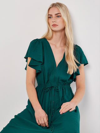 Angel Sleeve Button-Down Maxi Dress