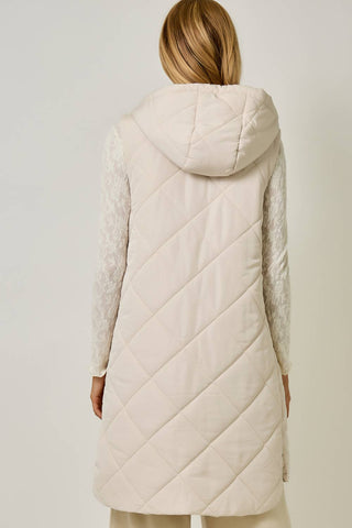 Chai Quilted Puffer Hooded Long Vest