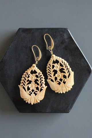 Hand Carved Bone Earrings