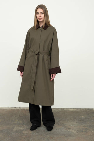 Olive Cord Trench Coat