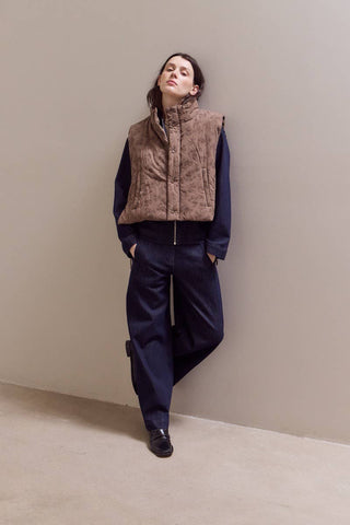 80453 - FLORAL COTTON STAND COLLAR PADDED VEST