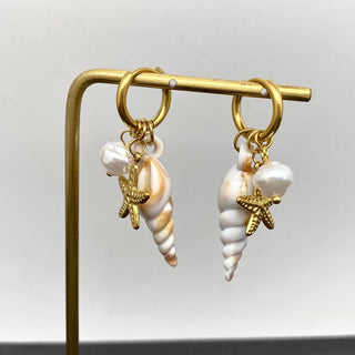 18K Gold Plated Seaside Charm Huggie Earrings