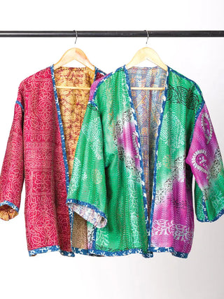 Reversible Silk Kantha Kimono Jacket - Short