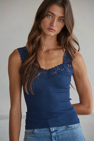 The Clover Lace Trim Ribbed Tank