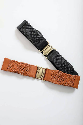 Oval Buckle Braided Belt — Black