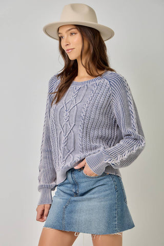 Meadowbrook Washed Cable Knit Sweater