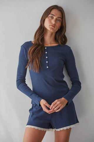 Cocoa Pointelle Henley Top