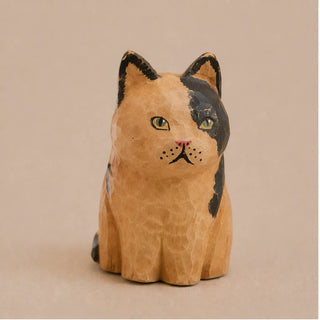 Hand-Painted Wooden Folk Art Cat Figurine