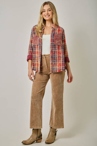Hearthstone Washed Plaid Fringe Shirt
