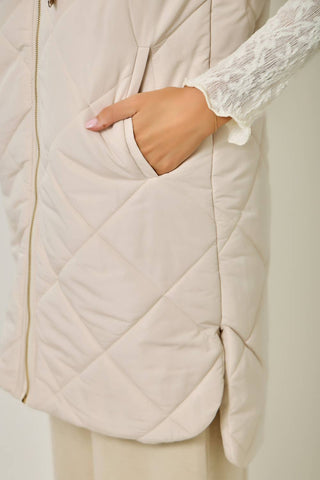 Chai Quilted Puffer Hooded Long Vest