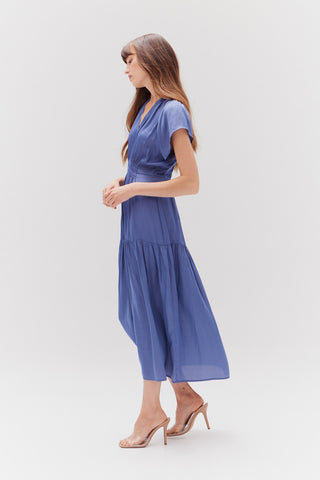 Ruffle Satin Midi Dress