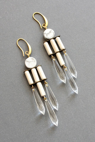 Magnesite and Crystal Chandelier earrings