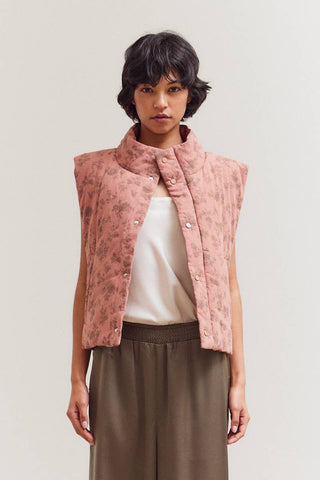 80453 - FLORAL COTTON STAND COLLAR PADDED VEST