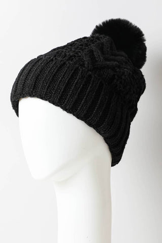 Chalet Thermal-Lined Cable Knit Pom Beanie