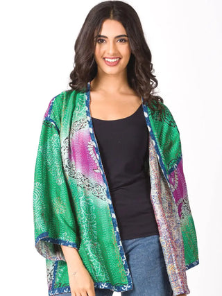Reversible Silk Kantha Kimono Jacket - Short