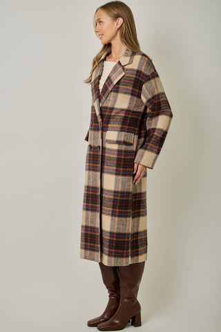 Ginger Snap Plaid Wool Blend Long Coat