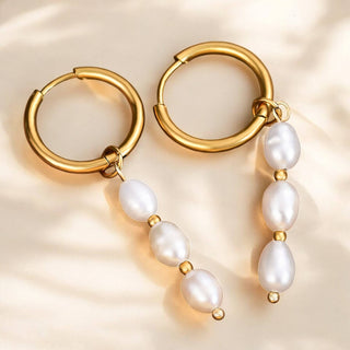 Lustrous Cascade Pearl Hoop Earrings